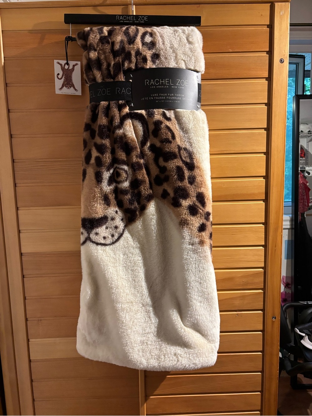 BNWT Rachel Zoe Faux Leopard Fur Throw - Brown & Cream